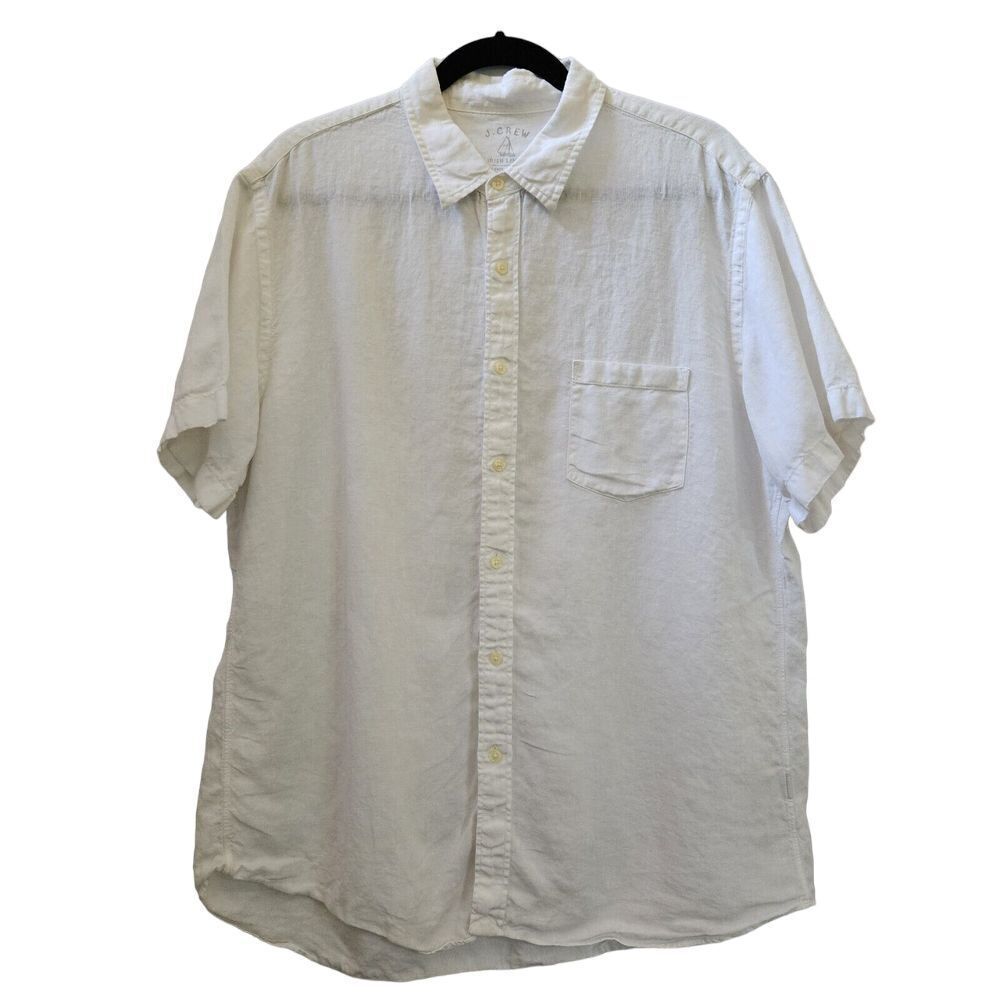 J. Crew Men XL Irish Linen Button Up Short Sleeve Pocket Top Shirt Coastal Beach